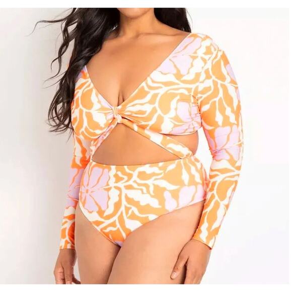 NEW Plus Size 16 GabiFreshSwim Bathing Bodysuit Swim Suit | sold by ELOQUII - Picture 1 of 4